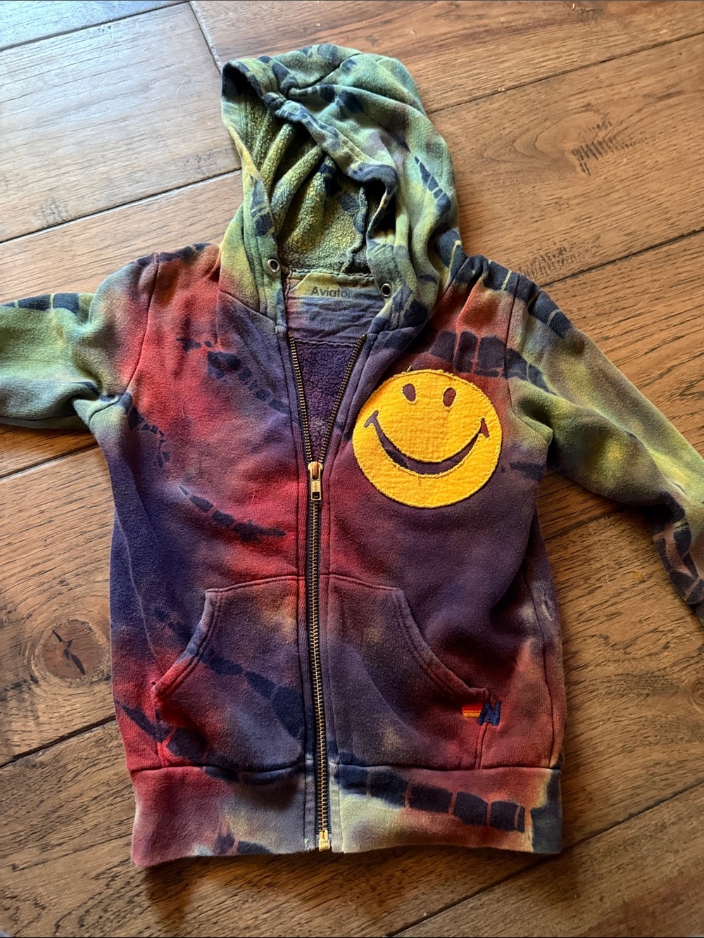 Aviator Nation Kids Tie-Dye Zip Hoodie with Yellow Smiley Patch
